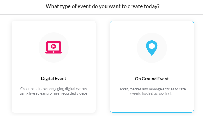 Select "Create an event" and choose “On-ground event." | Paytm Insider | Expliafiles